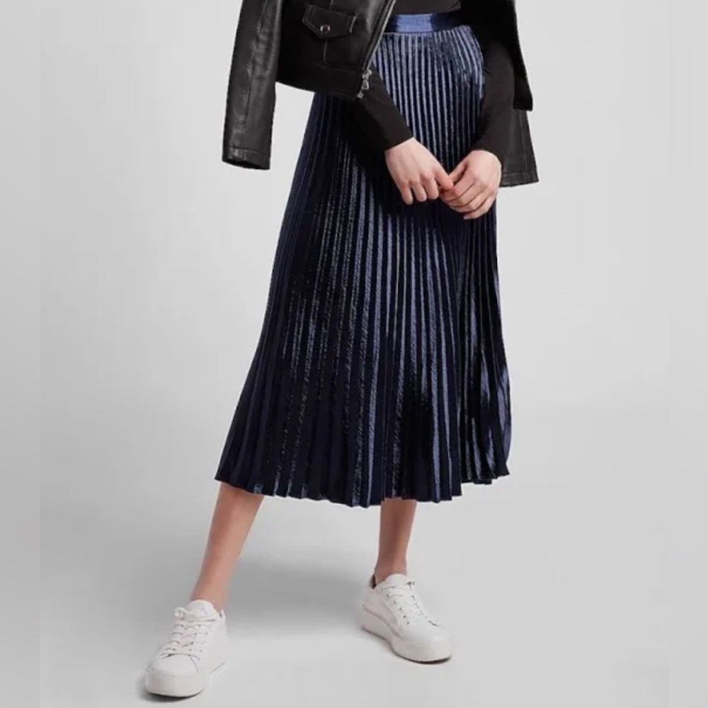 Express High Waist Satin Accordion Pleated Midi Maxi Skirt Cocktail Formal